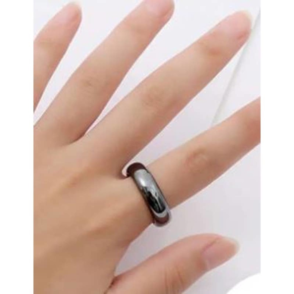 Black Hematite Stone Band Ring – Handcrafted Healing Crystal Ring